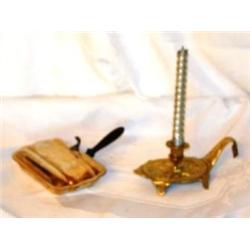 (2 pcs) Brass Candle Stick & Bristol Silver Co. Crumber