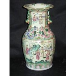 Pr. Rose Medallion 14" Vases; hairline