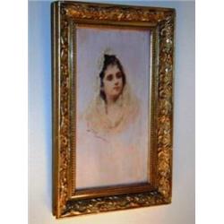 Oil on Board Portrait Signed Flora Cadrigo in Gold gilt Frame