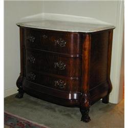 Marble Top Claw Foot Oak 3 Drawer Chest;