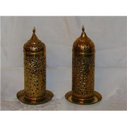 Pair Antique Brass on Copper Candle Holders