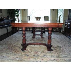 Antique Oak Dining Table with 8 Leaves, extends to 10'