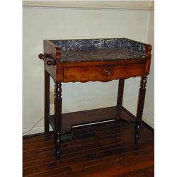 Antique Marble Top Walnut Server with Towel Bars