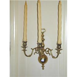 Pair Brass 3 Candle Wall Sconces