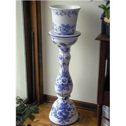 Designer Blue & White Jardinière & Pedestal