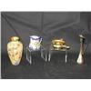 Image 1 : (4 pcs) Cloisonné Style 6 1/2" Vase; Oriental Porcelain Cream Pitcher with Hairline; Brass Ash Tray 