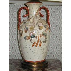 Vintage Porcelain Enameled Rose Art Lamp on Brass Base