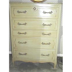 French Provincial Green Painted 5 Dr Chest