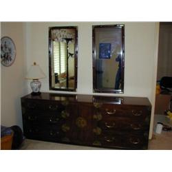 Henredon Oriental Chest & Pair of Matching Wall Mirrors