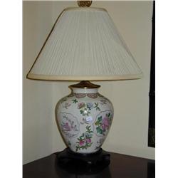 Designer Oriental Porcelain Lamp on Wooden Pedestal,