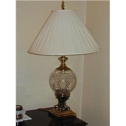 Pair Brass & Crystal Lamps with Oriental Sea Serpent Base