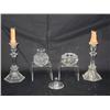 Image 1 : (4 pcs) Pair Crystal Candle Sticks; Crystal Ring Holder; & Crystal Vase