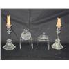 Image 2 : (4 pcs) Pair Crystal Candle Sticks; Crystal Ring Holder; & Crystal Vase