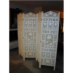 Hand Painted Teak Wood, Pierced Carved, 4 Section Changing Screen