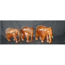Set of 3 Wood Carved Elephants