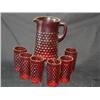 Image 1 : Red Hobnail Pitcher & 6 Glasses