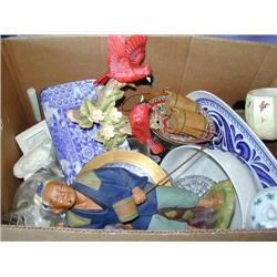 Great Box!  Cardinal Figurine; Designer Blue & White Porcelain; Gold Rim Dishes & More!