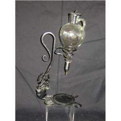 Etched Glass Wine Dispenser on Iron Stand