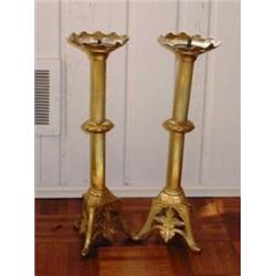 Pair 19 1/2" Vintage Brass Candle Stands