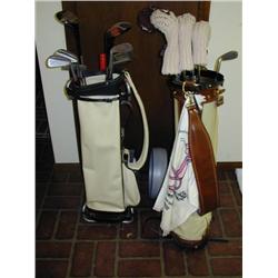 2 Vintage Golf Club Pull Type Carts with Clubs