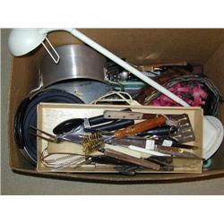 Box:  Kitchen Utensils; Pans; Desk Lamp