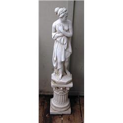 Concrete Semi-Nude Lady Statue on Pedestal