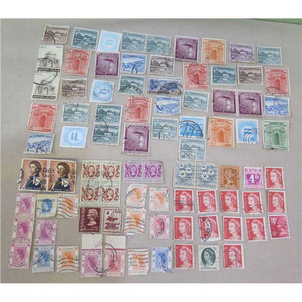 Qty Approx. 80+ Stamps: Pakistan, Hong Kong, Australia