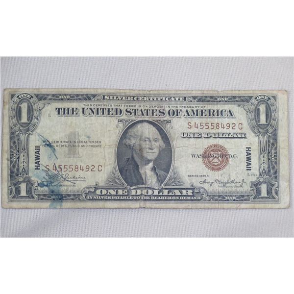 USA $1 Silver Certificate Stamped Hawaii Series 1935A