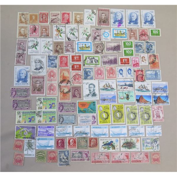 Qty 110+ Stamps Misc Countries: Barbados, Argentina, Bermuda, etc