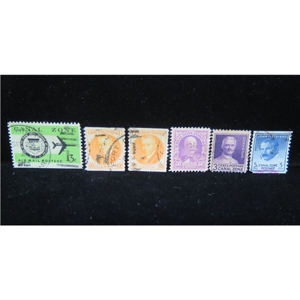 Qty 6 Canal Zone Stamps 3-Cents to 50-Cents, Goethals, John F. Stevens, etc