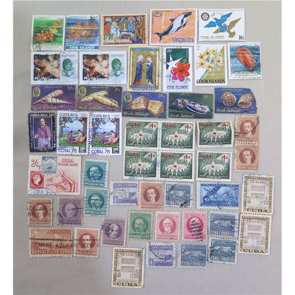 Qty 75+ Stamps Misc Countries: Cook Islands, Costa Rica, Cuba, etc