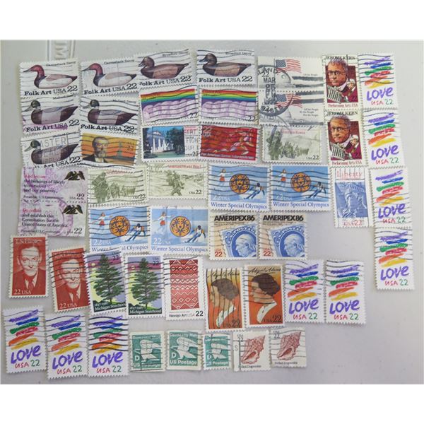 Qty 45+ USA 22-Cent Stamps, Misc Designs