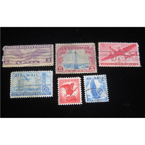 Qty 6 USA Air-Mail Stamps, Misc Denominations