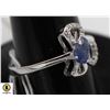 Image 1 : #123-HAETED BLUE SAPPHIRE & CZ RING SIZE 8