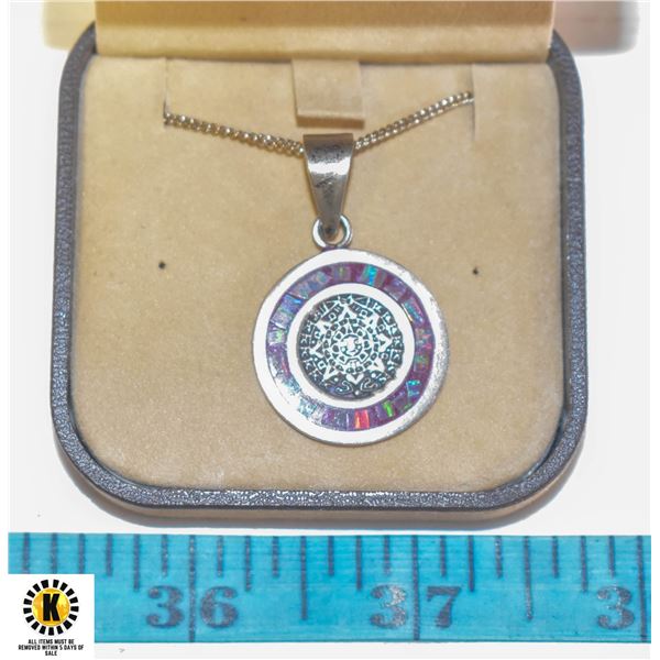 MEXICAN 950 SILVER PENDANT W/INLAID STONES