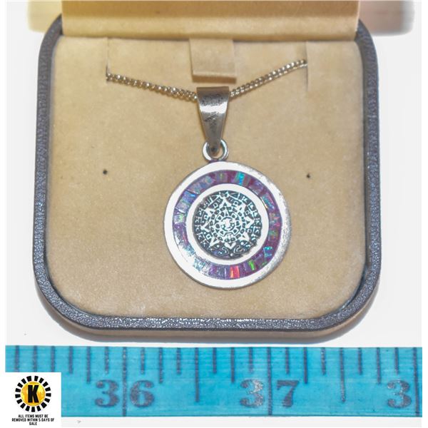 MEXICAN 950 SILVER PENDANT W/INLAID STONES