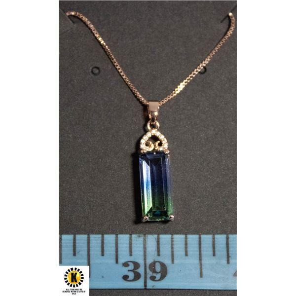 10-45 CM GOLD TONE BOX CHAIN WITH BLUE/GREEN