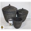 Image 1 : 3 DECORATIVE POTS (L-CRACKED LID 12"X11"-