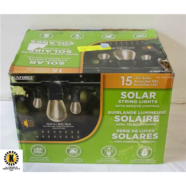 Sunforce 36ft Solar String Lights - 18 LED Outdoor Fairy Lights With Dusk-to-Dawn Sensor