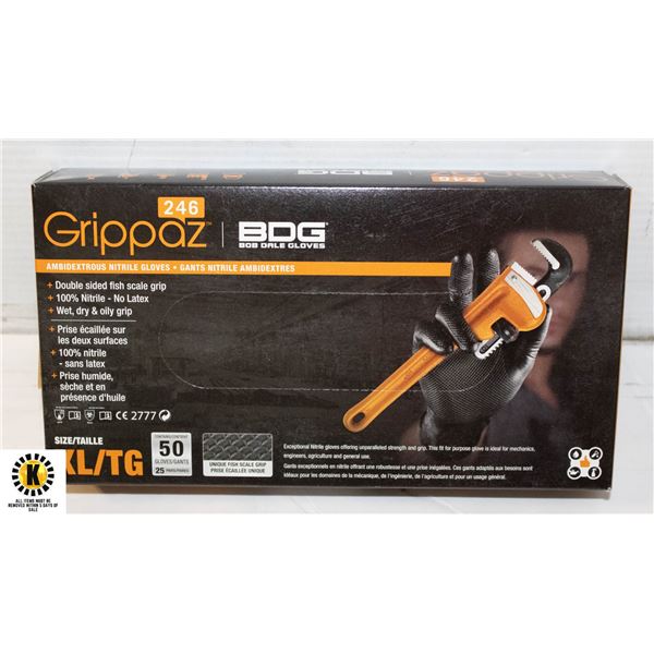 GRIPPAZ BDG DISPOSABLE GLOVES SIZE XL/G 50 PIECES