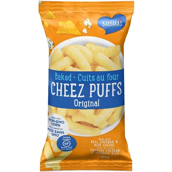 BOX OF BARBARA'S BAKED CHEEZ PUFFS 155G PER BAG