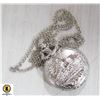 Image 1 : SILVER TONE TRAIN SCENE POCKET WATCH WITH CHAIN