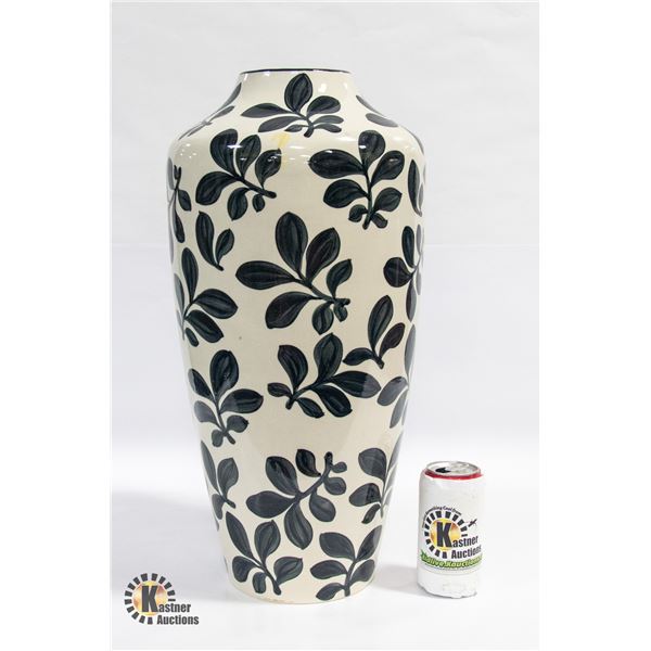 22 INCH BLACK AND WHITE CERAMIC VASE