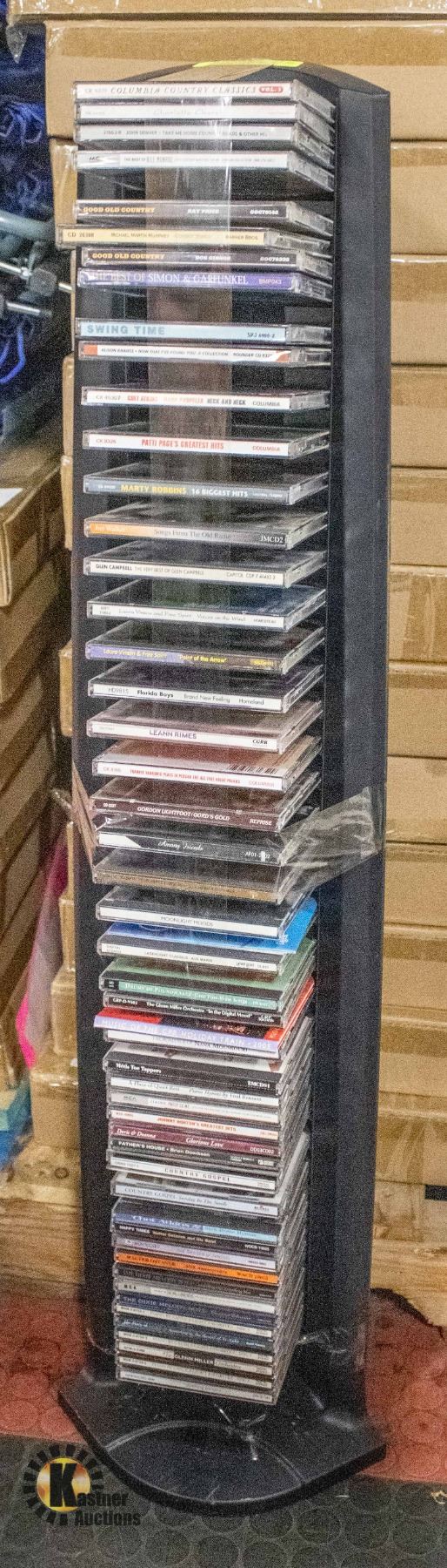 FLOOR STANDING CD RACK W/ 50 CD'S- 42