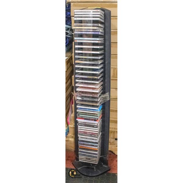 FLOOR STANDING CD RACK W/ 50 CD'S- 42