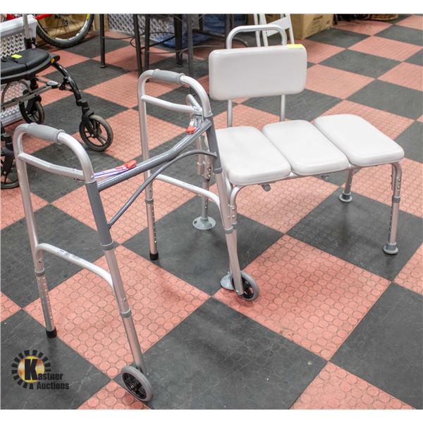 Foldable Transfer Bench FOLDING WALKER + BATH TRANSFER BENCH