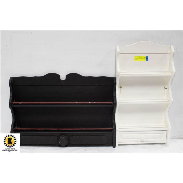 2 WOODEN WALL SHELVES WITH DRAWER