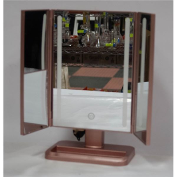 TRI-FOLD PORTABLE LED LIT MAKEUP MIRROR -