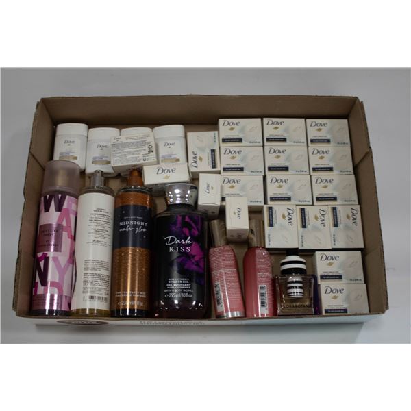 FLAT FULL OF BODY MISTS, SOAPS, CREAMS ETC