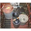 Image 1 : 3 VINTAGE GAS CANS, & 2 DECORATIVE METAL